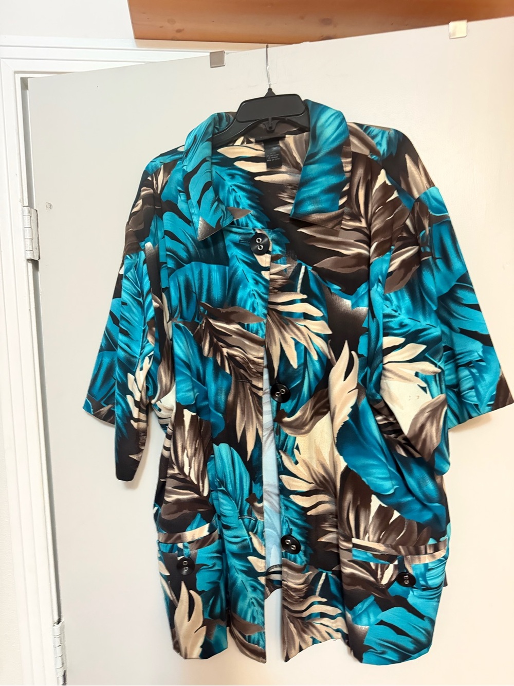 Big & Tall Men's Turquoise and Brown Tropical Print Short-Sleeve Shirt 4X